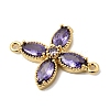 Brass Pave Cubic Zirconia 4-Petal Flower Connector Charms X-KK-A296-46A-G-2