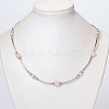 Brass Tube Beads & Natural Rose Quartz Beaded Necklaces X-NJEW-JN01193-02-4