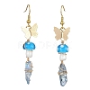 4 Pairs 4 Color Dyed Natural Quartz Crystal Nugget & Mushroom Lampwork Dangle Earrings EJEW-TA00335-3
