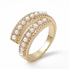 Clear Cubic Zirconia Open Cuff Ring with Plastic Imitation Pearl Beaded RJEW-G276-02G-1