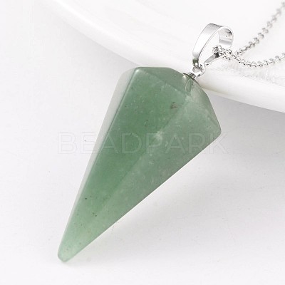 Cone Pendulum Platinum Tone Brass Green Aventurine Pendants X-G-F267-05B-1