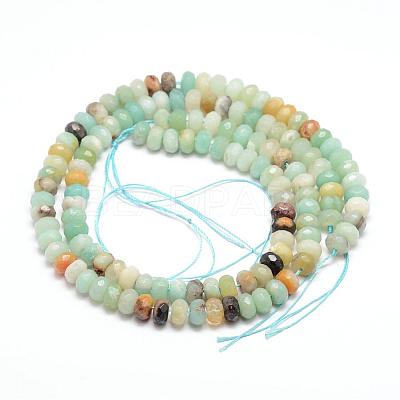 Faceted Natural Flower Amazonite Rondelle Beads Strands G-K090-12-1