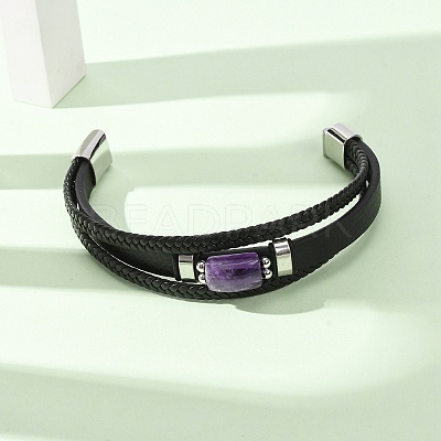 Natural Amethyst & Braided Microfiber Leather Multi-strand Bracelets for Women Men GG-CBAEA55-01C-1