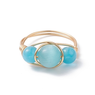 Cat Eye Beaded Finger Ring RJEW-JR00560-01-1