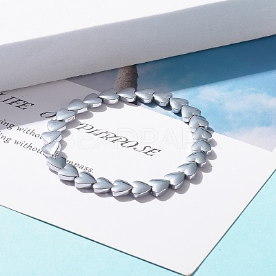 Synthetic Hematite Heart Beaded Stretch Bracelet BJEW-JB07694-1