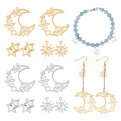 12Pcs 6 Style 201 Stainless Steel Pendants STAS-CA0001-82-1