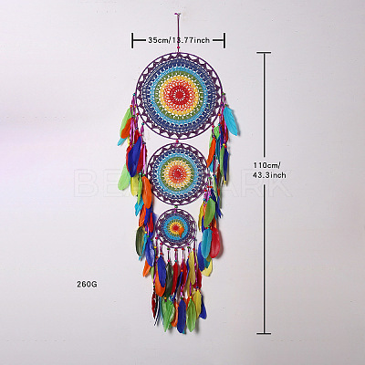Indian Style Iron Woven Web/Net with Feather Pendant Decorations PW-WG84324-01-1