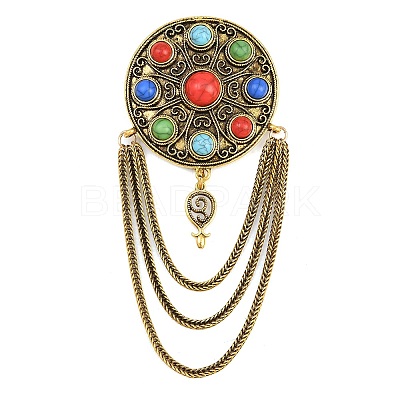 Resin Imitation Turquoise Brooches JEWB-P058-05AG-1