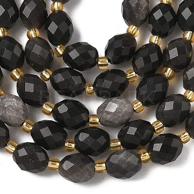 Natural Silver Sheen Obsidian Beads Strands G-F809-A28-01-1