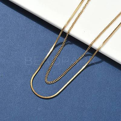 304 Stainless Steel Square Snake Chain Twisted Chain Double Layer Necklaces NJEW-S453-01G-B-1