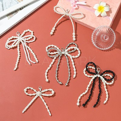 5Pcs 5 Styles Bowknot Plastic Imitation Pearl Shoe Charms AJEW-CJ0001-64-1