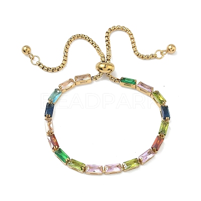 Rectangle 304 Stainless Steel Glass Slider Bracelets BJEW-D456-07G-01-1