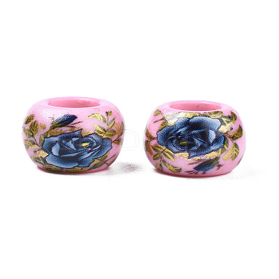 Flower Printed Opaque Acrylic Rondelle Beads SACR-S305-27-B01-1