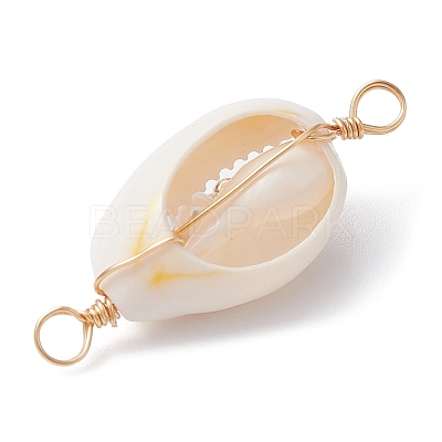 Natural Shell Copper Wire Wrapped Connector Charms PALLOY-JF02316-02-1