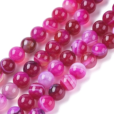 Natural Striped Agate/Banded Agate Beads Strands G-G582-8mm-56-1