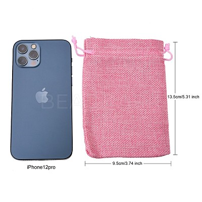 Polyester Imitation Burlap Packing Pouches Drawstring Bags ABAG-R004-14x10cm-04-1