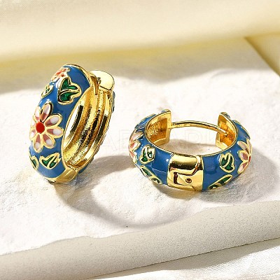 Flower Brass Enamel Hoop Earrings EJEW-R018-06G-1