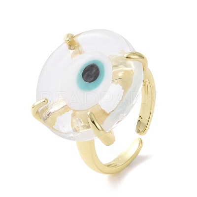 Lampwork Evil Eye Open Cuff Ring RJEW-C051-01G-09-1