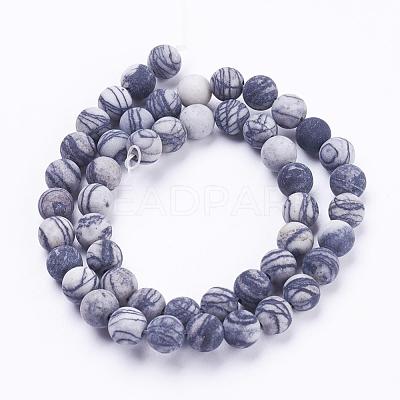 Natural Black Silk Stone/Netstone Beads Strands G-F520-57-8mm-1