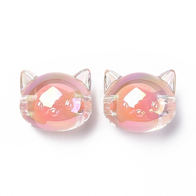 UV Plating Rainbow Iridescent Acrylic Beads OACR-H015-05E-1