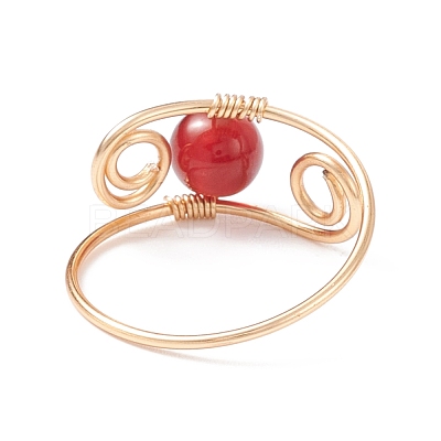 Round Natural Gemstone Braided Finger Ring RJEW-JR00502-1