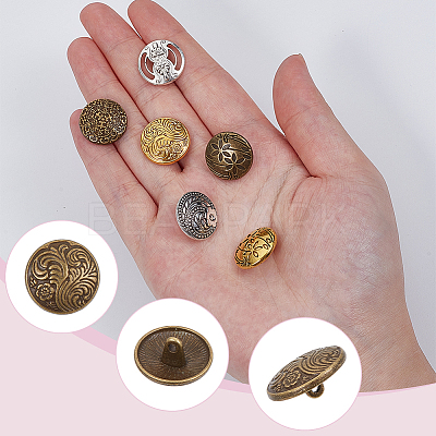 60Pcs 15 Styles 1-Hole Alloy Shank Buttons BUTT-WR0001-37-1