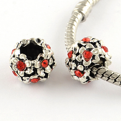 Antique Silver Plated Alloy Rhinestone Flower Large Hole European Beads MPDL-R041-04-1