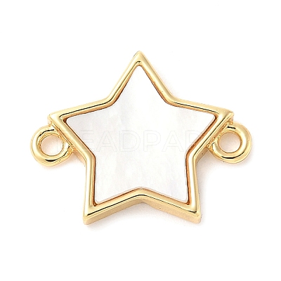 Brass Pave Natural White Shell Connector Charms KK-S522-03E-G-1