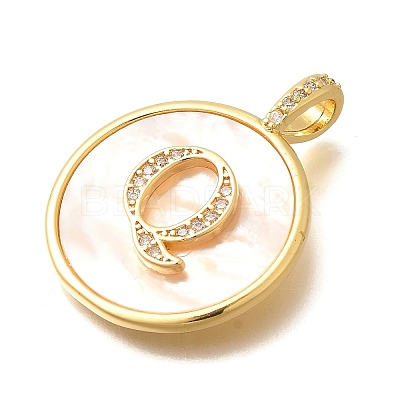 Rack Plating Brass Micro Pave Clear Cubic Zirconia Pendants with Shell KK-M309-42G-Q-1