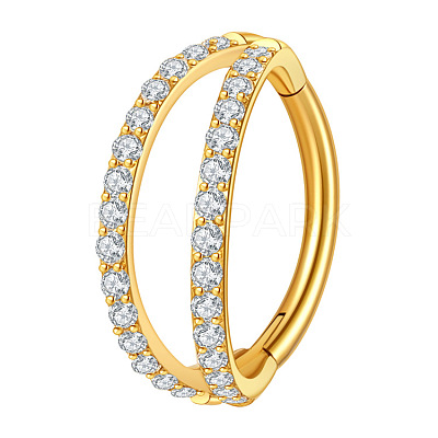 316 Surgical Stainless Steel Micro Pave Clear Cubic Zirconia 2 Line Hoop Cartilage Earrings WGDA01E-04-1