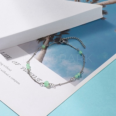 Natural Dyed White Jade & Malaysia Jade Anklets for Women AJEW-AN00476-05-1