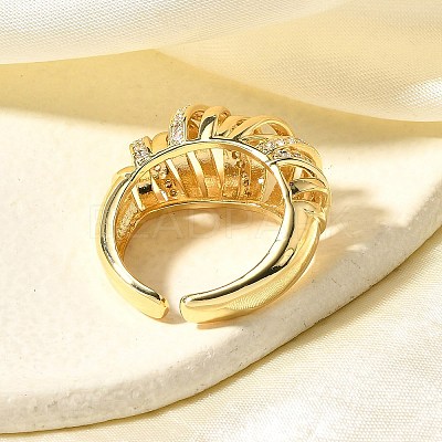 Brass Micro Pave Clear Cubic Zirconia Cuff Rings for Women RJEW-Q008-04G-1
