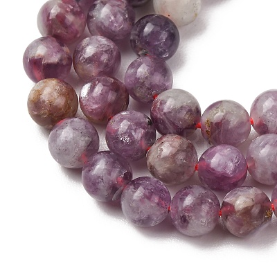 Natural Lepidolite/Purple Mica Stone Beads Strands G-B133-A01-8MM-1