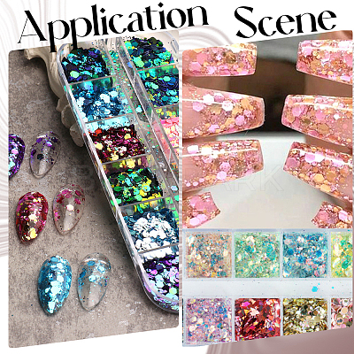 2 Bags 2 Colors 12 Grid Nail Art PET & ABS Sequins/Paillette MRMJ-SP0001-32-1