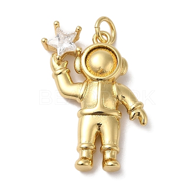Rack Plating Brass Micro Pave Clear Cubic Zirconia Pendants KK-B092-40G-1