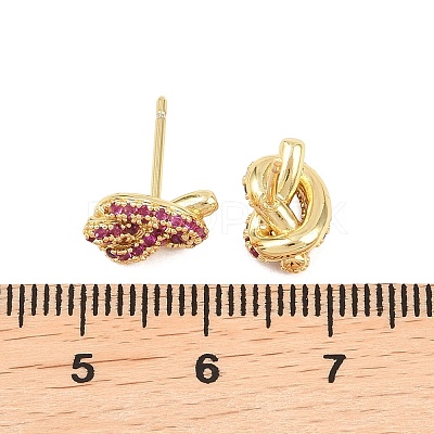 knot Brass Micro Pave Cubic Zirconia Stud Earrings EJEW-C174-01G-02-1