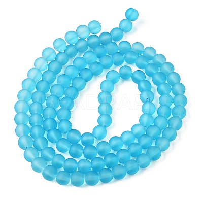Baking Paint Deep Sky Blue Frosted Round Transparent Glass Bead Strands X-GLAA-S031-6mm-37-1