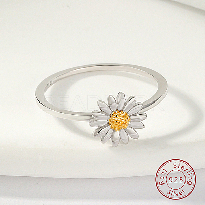 Anti-Tarnish Rhodium Plated 925 Sterling Silver Daisy Flower Finger Ring for Women KN3229-4-1