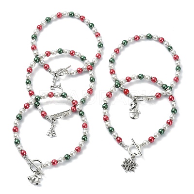 Colorful Glass Pearl Round Beaded Stretch Bracelet BJEW-JB09783-1