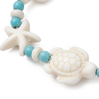 3Pcs 3 Styles Starfish & Turtle Synthetic Turquoise Beads Braided Bead Bracelets for Women BJEW-JB12130-1
