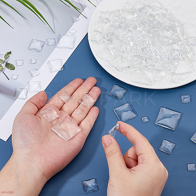 150Pcs 8 Styles Transparent Glass Square Cabochons GGLA-FH0001-04-1