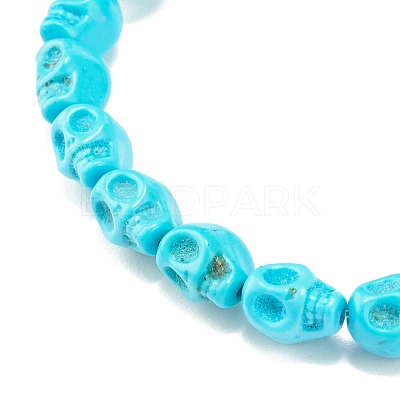 Synthetic Turquoise(Dyed) Skull Stretch Bracelet BJEW-JB08068-02-1