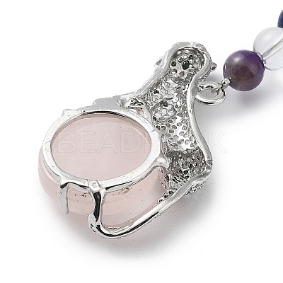 Natural Rose Quartz & Brass Cheetah Keychain KEYC-H019-01P-04-1