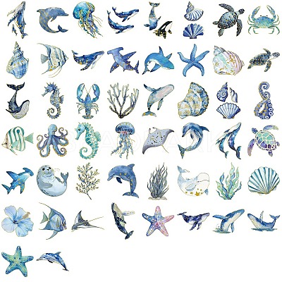 50Pcs Sea Animals PET Cartoon Stickers X-STIC-T0001-06-1