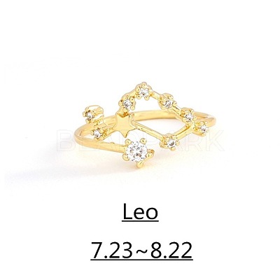 Twelve Constellation Brass Micro Pave Clear Cubic Zirconia Cuff Rings FS-WG8E359-06-1