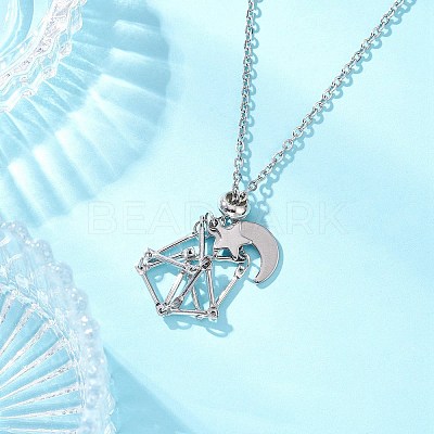 304 Stainless Steel Empty Macrame Pouch Star Moon Pendant Cable Chain Necklace Making NJEW-JN05281-01-1