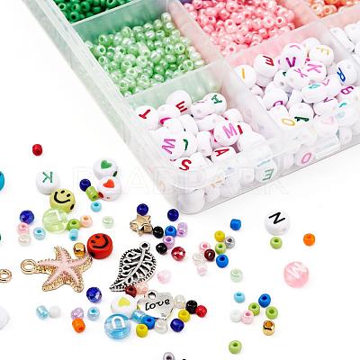 DIY Jewelry Making Kits, Including Round Glass Seed Beads, Flat Round  Acrylic Beads, Elastic Crystal Thread, Tweezers, Scissors, Alloy Clasps and  Iron