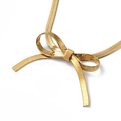304 Stainless Steel Bowknot Pendant Necklace NJEW-Z028-02G-1