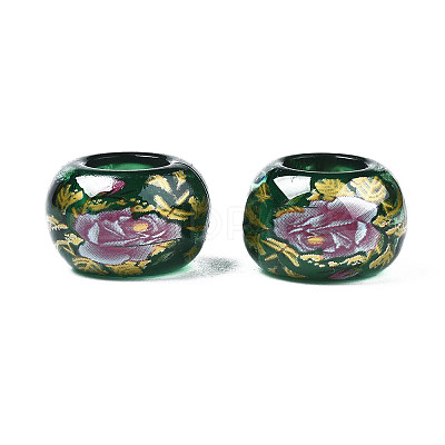 Flower Printed Transparent Acrylic Rondelle Beads TACR-S160-01-C04-1