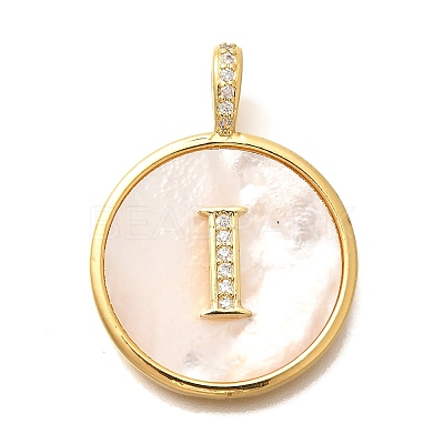 Rack Plating Brass Micro Pave Clear Cubic Zirconia Pendants with Shell KK-M309-42G-I-1